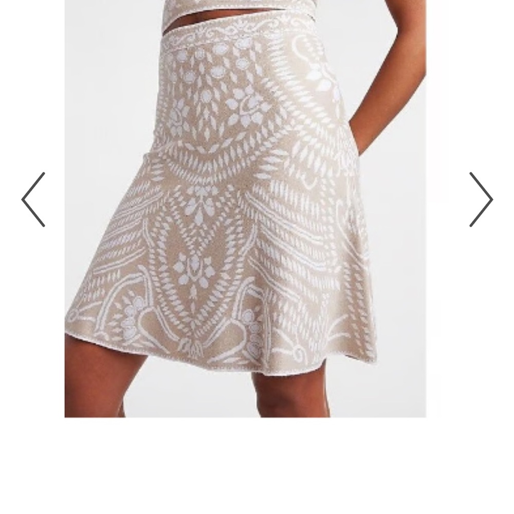 Express Beige and White Patterned Skirt Set